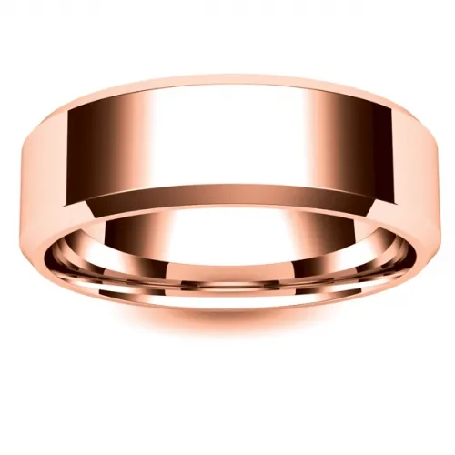 Flat Court Chamfered Edge - 7mm (CEI7R) Rose Gold Wedding Ring